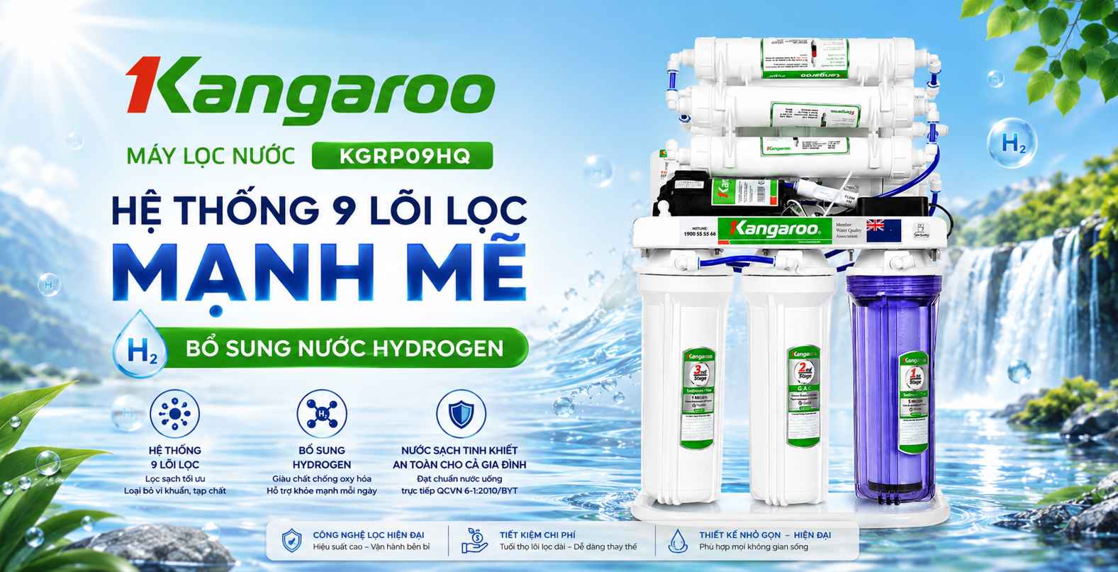 Hệ thống 9 lõi lọc mạnh mẽ dồi dào hydrogen của KGRP09HQ
